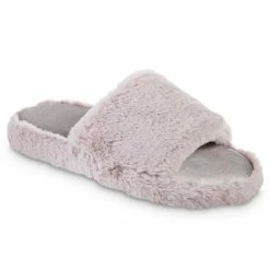 Isotoner Signature Women's Memory Foam Faux Fur And Satin Tabby Slide Slippers