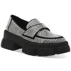 Steve Madden Women's Trifecta Rhinestone Lug-Sole Tailored Loafers